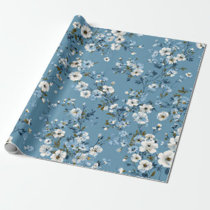Zacht Blauw Witte Ditsy Bloem Pastel Boho 70s  Cadeaupapier