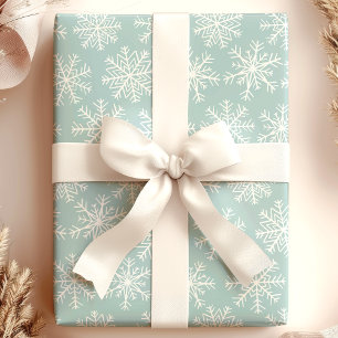 Zacht Blauw Witte Sneeuwvlok Kerstmis Cadeaupapier