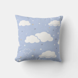Zacht blauw wolk en sterren patroon kussen