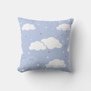 Zacht blauw wolk en sterren patroon kussen