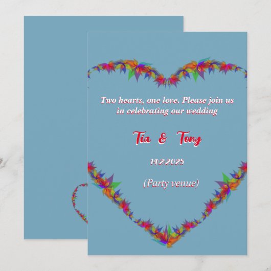 Zacht blauwe huwelijksuitnodiging kaart (Voorkant / Achterkant)