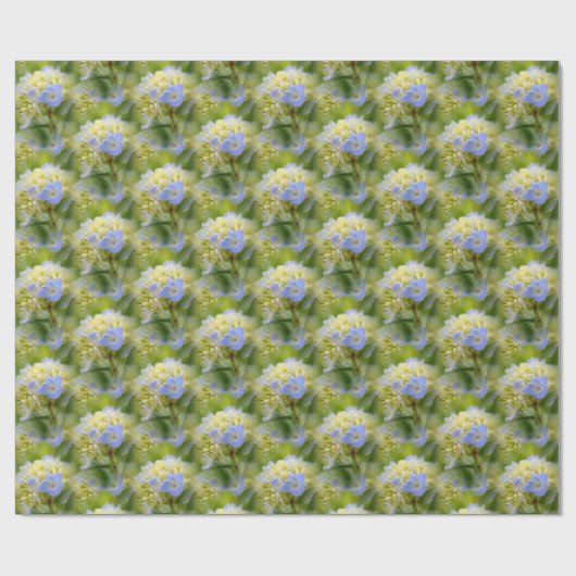 Zacht blauwe hydrangea ventilatorpatroon Natuur Cadeaupapier (Vlak)