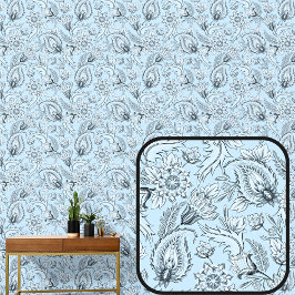 Zacht Blauwgroen Aqua Blue Bloemen Paisley Elegant Behang