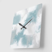 Zacht Blauwgroen grijs & Witte Abstracte penseelst Vierkante Klok (Hoek)