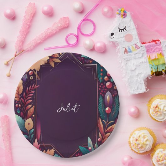 Zacht Blauwgroen Herfst Bold Jewel Tone Vrijgezell Papieren Bordje (Feest)