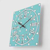 Zacht Blauwgroen met witte Stippen en Roman Number Vierkante Klok (Hoek)