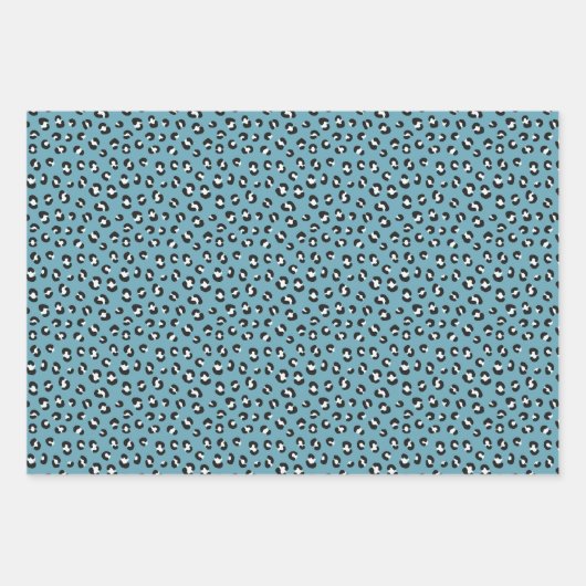 Zacht Blauwgroen, zwart-wit Leopard Print Pattern Inpakpapier Vel (Voorkant)