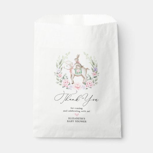 Zacht Bloemen Lam & Konijn Pasen Baby Meisje Bedankzakje (Voorkant)
