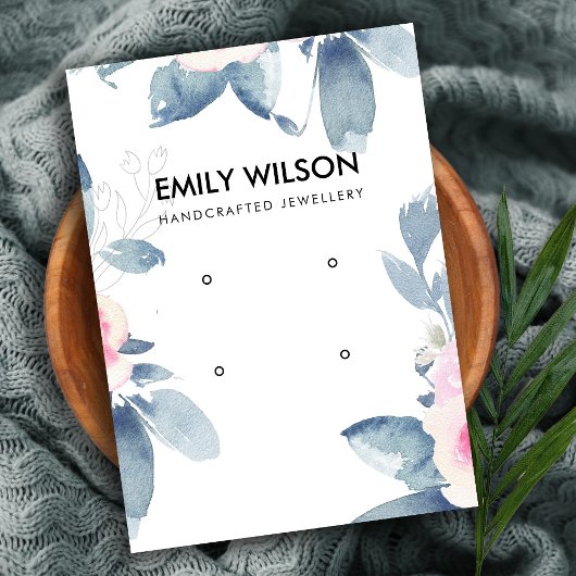 ZACHT BLUSH BLAUW BLOEMIG TWEE OORBEL DISPLAY LOGO VISITEKAARTJE