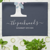 ZACHT BLUSH BLAUW NAVY BLOEMALFABETTEN LETTER P THEEDOEK (Gevouwen)