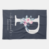 ZACHT BLUSH BLAUW NAVY BLOEMALFABETTEN LETTER P THEEDOEK (Horizontaal)