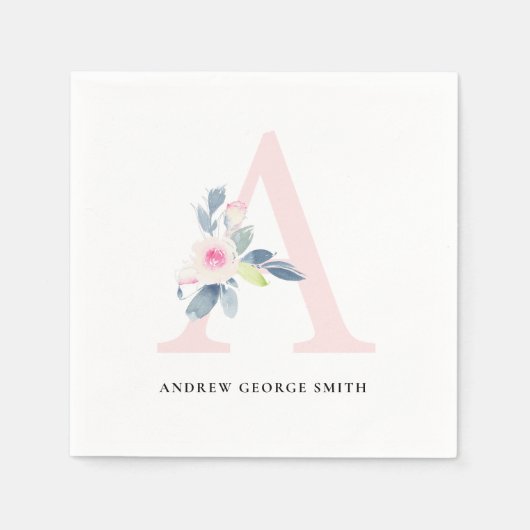 ZACHT BLUSH BLAUW WIT BLOEMALFABETTEN LETTER A SERVET (Voorkant)