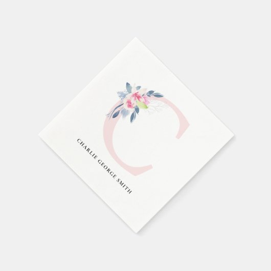 ZACHT BLUSH BLAUW WIT BLOEMALFABETTEN LETTER C SERVET (Hoek)