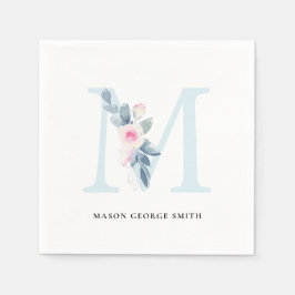 ZACHT BLUSH BLAUW WIT BLOEMALFABETTEN LETTER M SERVET