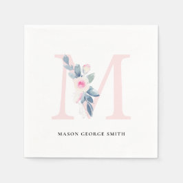 ZACHT BLUSH BLAUW WIT BLOEMALFABETTEN LETTER M SERVET