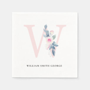 ZACHT BLUSH BLAUW WIT BLOEMALFABETTEN LETTER W SERVET