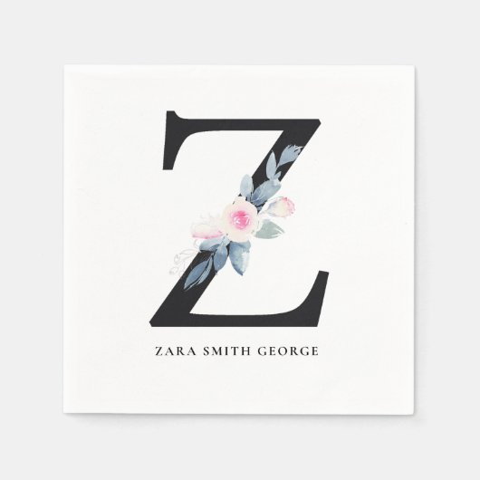 ZACHT BLUSH BLAUW WIT BLOEMALFABETTEN LETTER Z SERVET (Voorkant)