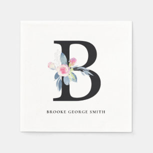 ZACHT BLUSH BLAUW ZWART BLOEMALFABETTEN LETTER B SERVET