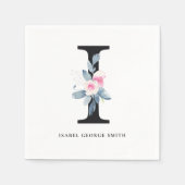 ZACHT BLUSH BLAUW ZWART BLOEMALFABETTEN LETTER I SERVET (Voorkant)