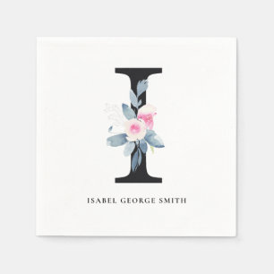 ZACHT BLUSH BLAUW ZWART BLOEMALFABETTEN LETTER I SERVET