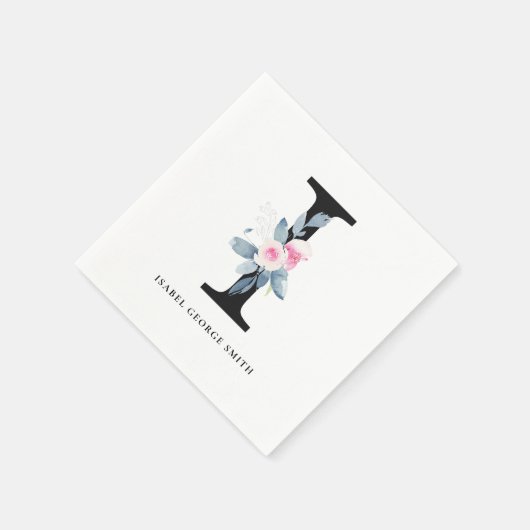 ZACHT BLUSH BLAUW ZWART BLOEMALFABETTEN LETTER I SERVET (Hoek)