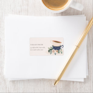 Zacht Blush Blue Stapked Tea Cups Floral Address Etiket