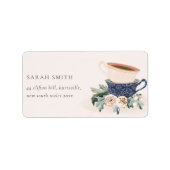 Zacht Blush Blue Stapked Tea Cups Floral Address Etiket (Voorkant)