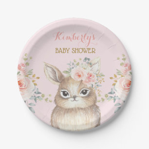 Zacht Blush Floral Bunny Rabbit Baby shower Favors Papieren Bordje