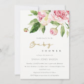 Zacht Blush Floral Peony Waterverf Baby shower Kaart (Voorkant)