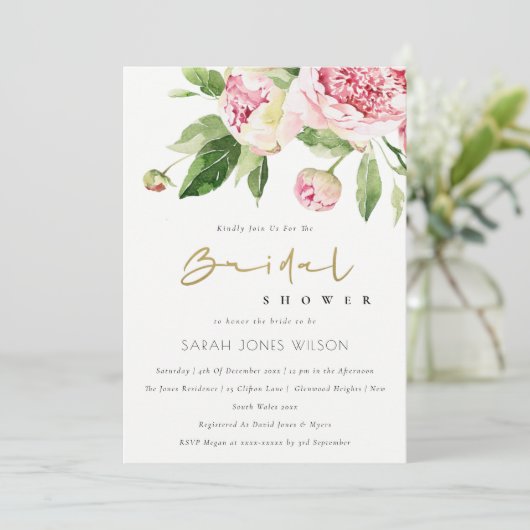 Zacht Blush Floral Peony Waterverf Vrijgezellenfee Kaart (Staand voorkant)