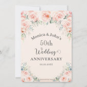 Zacht Blush Floral Rozen 50th Wedding Jubileum Kaart (Achterkant)