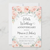 Zacht Blush Floral Rozen 50th Wedding Jubileum Kaart (Voorkant)