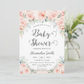Zacht Blush Floral Rozen Greenery Baby shower Kaart (Staand voorkant)