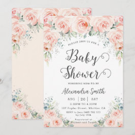 Zacht Blush Floral Rozen Greenery Baby shower Kaart
