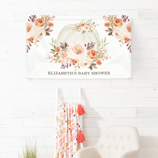 Zacht blush Herfst Floral Pumpkin Baby shower Spandoek (Insitu)