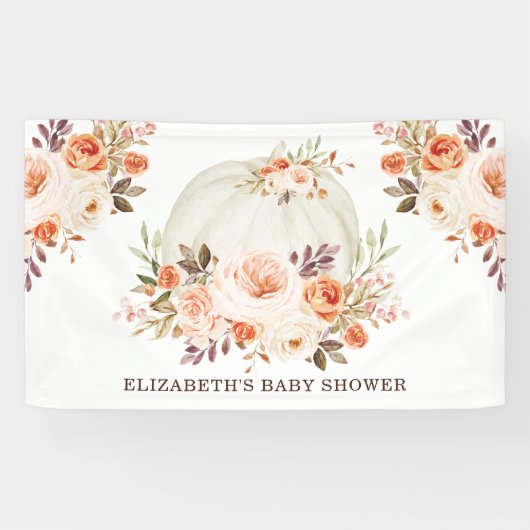 Zacht blush Herfst Floral Pumpkin Baby shower Spandoek (Horizontaal)