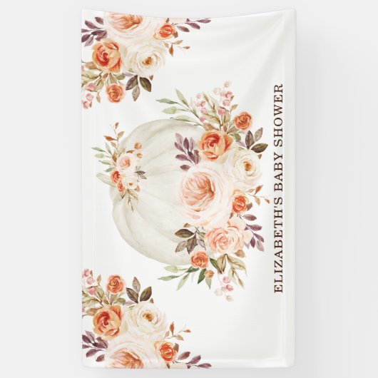 Zacht blush Herfst Floral Pumpkin Baby shower Spandoek (Verticaal)