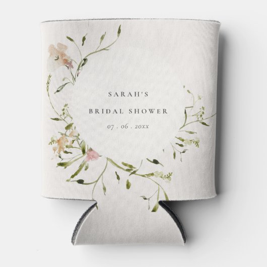 Zacht Blush Meadow Floral Wreated Vrijgezellenfees Blikjeskoeler (Voorkant)