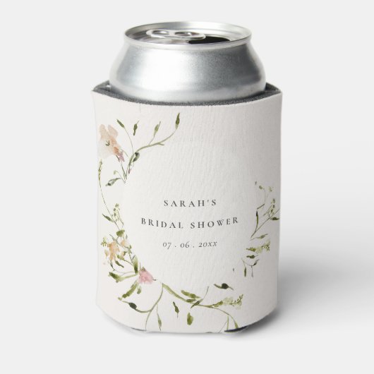 Zacht Blush Meadow Floral Wreated Vrijgezellenfees Blikjeskoeler (Blikje Achterkant)