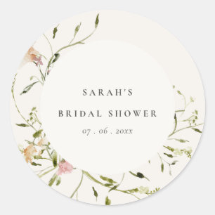 Zacht Blush Meadow Floral Wreated Vrijgezellenfees Ronde Sticker