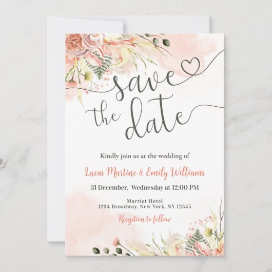 Zacht Blush Pink Floral Wedding Save the Date Kaar Kaart (Voorkant)