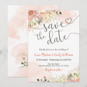 Zacht Blush Pink Floral Wedding Save the Date Kaar Kaart (Voorkant / Achterkant)