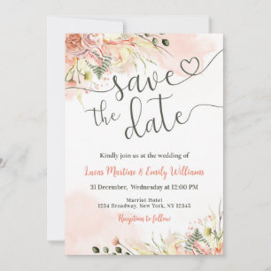 Zacht Blush Pink Floral Wedding Save the Date Kaar Kaart