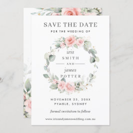 Zacht Blush Pink Floral Wedding Save the Date Kaar Kaart