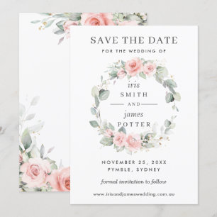 Zacht Blush Pink Floral Wedding Save the Date Kaar Kaart