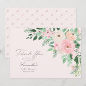 Zacht Blush Pink Spring Floral Baby shower Bedankkaart (Voorkant / Achterkant)