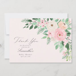 Zacht Blush Pink Spring Floral Baby shower Bedankkaart