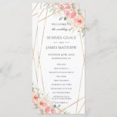 Zacht Blush Roze Bloemen Geometrisch Huwelijksprog Programmakaart (Voorkant / Achterkant)