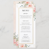 Zacht Blush Roze Bloemen Goud Blad Bruiloft Menu (Voorkant / Achterkant)