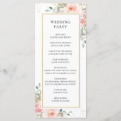 Zacht Blush Roze Bloemen Goud Blad Bruiloft Progra Programmakaart (Achterkant)